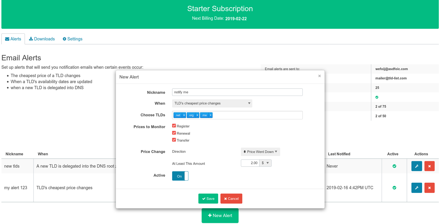 Alerts TLD List Alerts TLD List